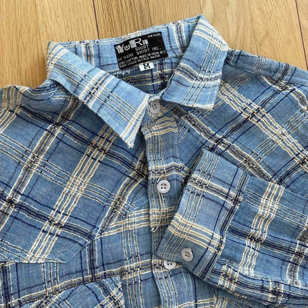 Vintage 70s Yuri Shirt‎ Inc blue western cowboy